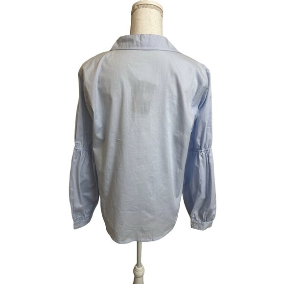 NEW Sanctuary Anthropologie Women's S Blue Button Down Shirt Floral Embroidery - Picture 3 of 8